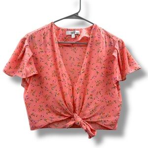 Color Me Courtney Ellie Pink Floral Crop Top Women’s Size 6‎ Tie Front